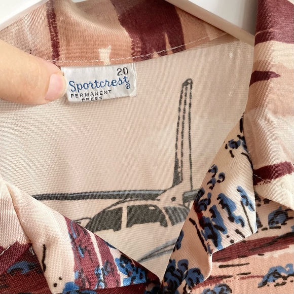 1970s Airplane Novelty All-Over Print Nylon Button-Up Shirt - Picture 5 of 12